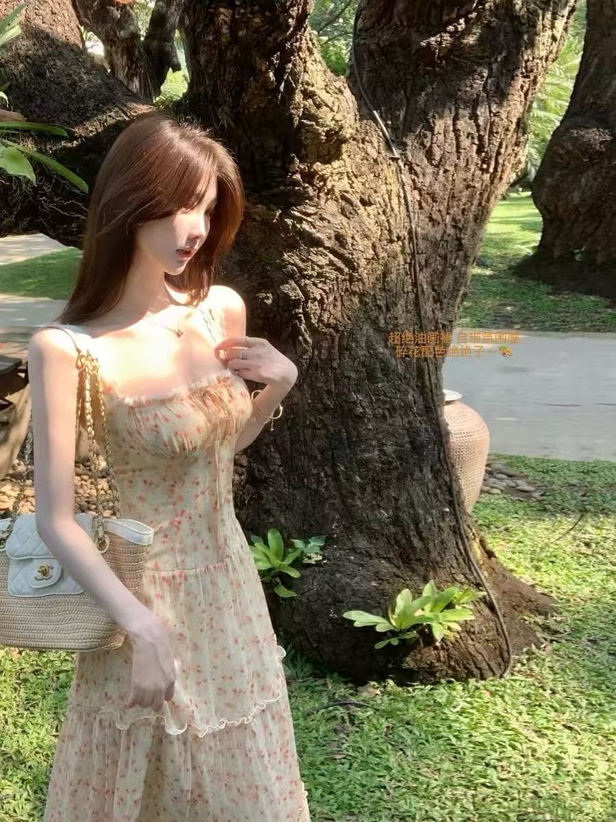 jijilulu 활성 루 한여름 소녀 꽃무늬 슬립 드레스 루즈핏 디자인 센스 달콤함 소녀 바람 상세 이미지 3