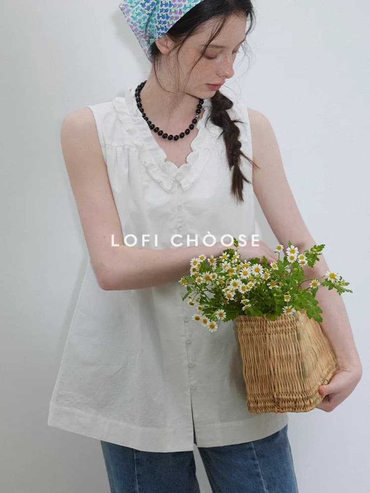 joli choosev 칼라 레이스 순면 민소매 여성 셔츠 여름 새로운 디자인 센스 고급 센스 루즈핏 맨위 상세 이미지 4
