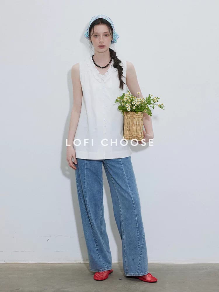 joli choosev 칼라 레이스 순면 민소매 여성 셔츠 여름 새로운 디자인 센스 고급 센스 루즈핏 맨위 상세 이미지 5