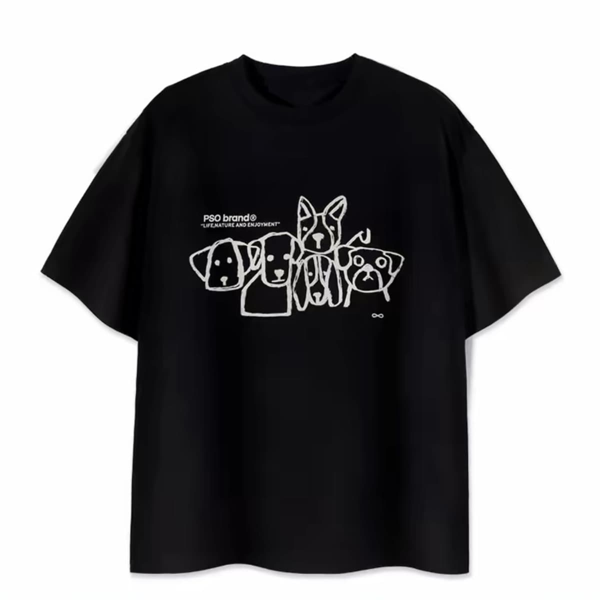 pso brand 남성 의류 여성 의류 순면 라인 낙서 강아지 남성 반팔 티셔츠 커플룩 반소매 맨위 여름 이미지 5