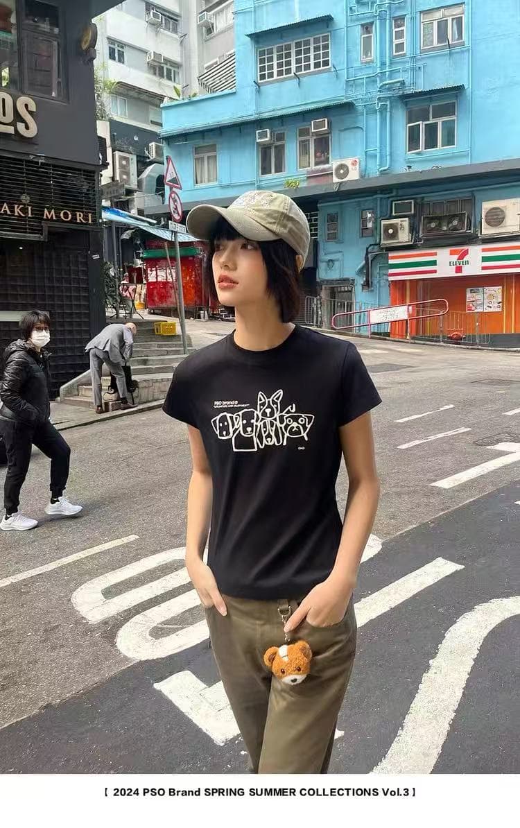 pso brand 남성 의류 여성 의류 순면 라인 낙서 강아지 남성 반팔 티셔츠 커플룩 반소매 맨위 여름 상세 이미지 2