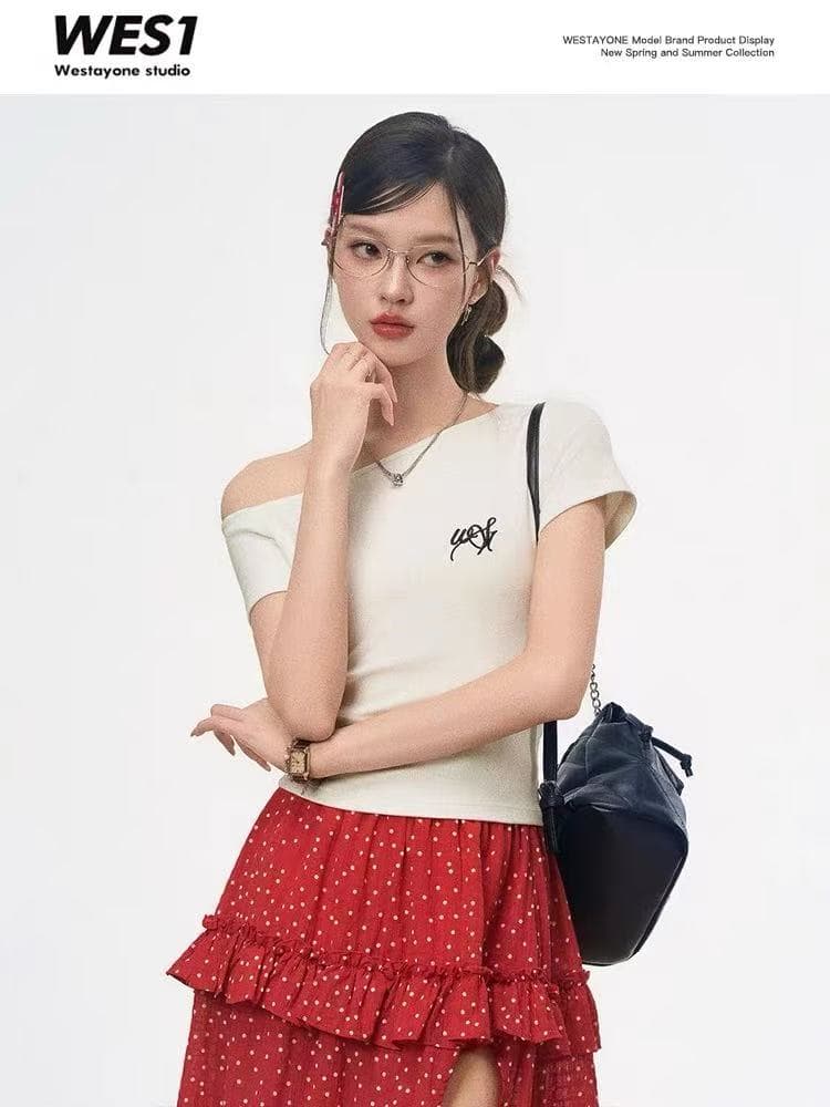 Ouyang 안녕하세요. 도파민 뜨거운 여름 빨간색 불규칙 도트 무늬 반신 스커트 하이웨이스트 트임 슬림해 보이는 케이크 롱 스커트 상세 이미지 3