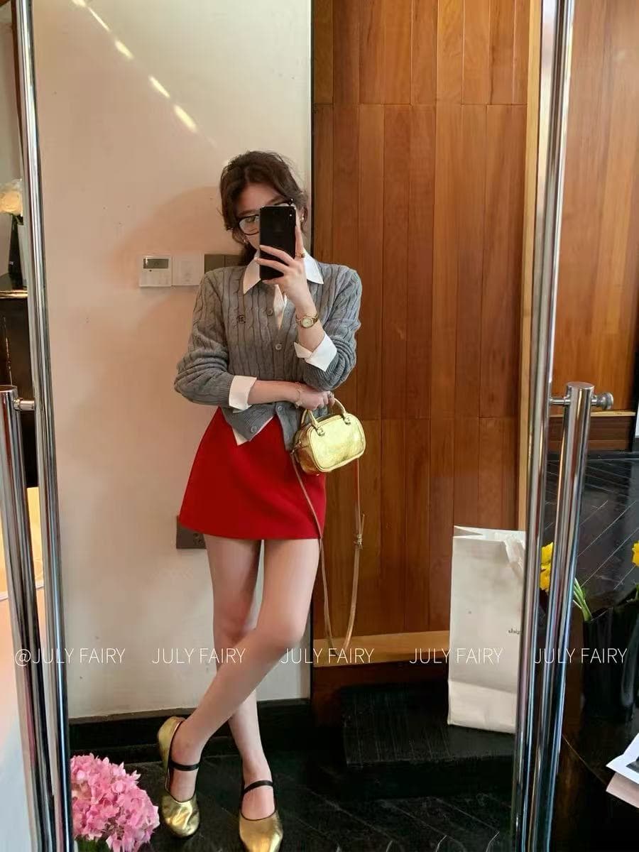 낭만주의 정지 miu 부서 착용 가져 가라. 빨간색 반신 스커트 작은 키 하이웨이스트 다용도 슬림해 보이는 상세 이미지 2