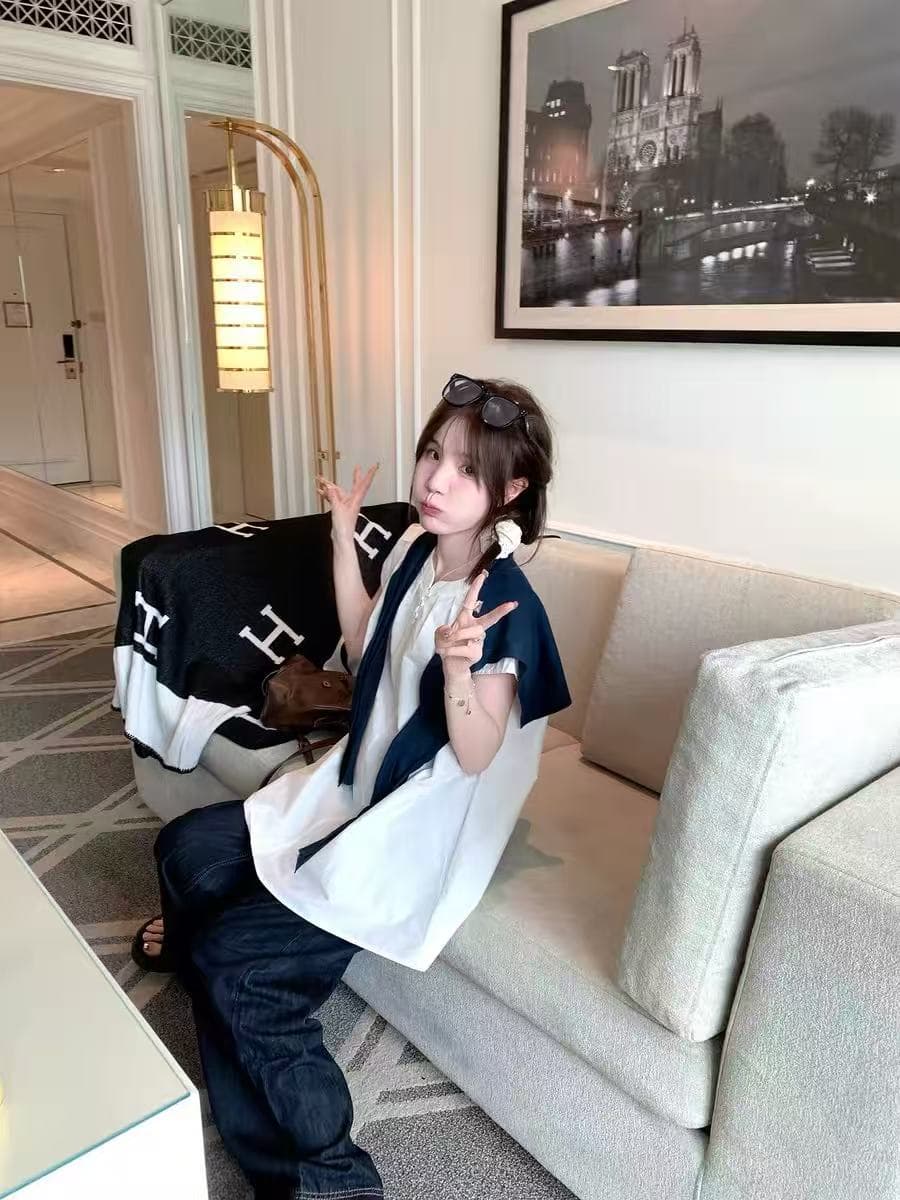 구멍 사실 귀 찮 나 만 루오 릴리 달콤함 거품 소매 반팔 티셔츠 여성 새로운 루즈핏 작은 키 맨위 상세 이미지 4