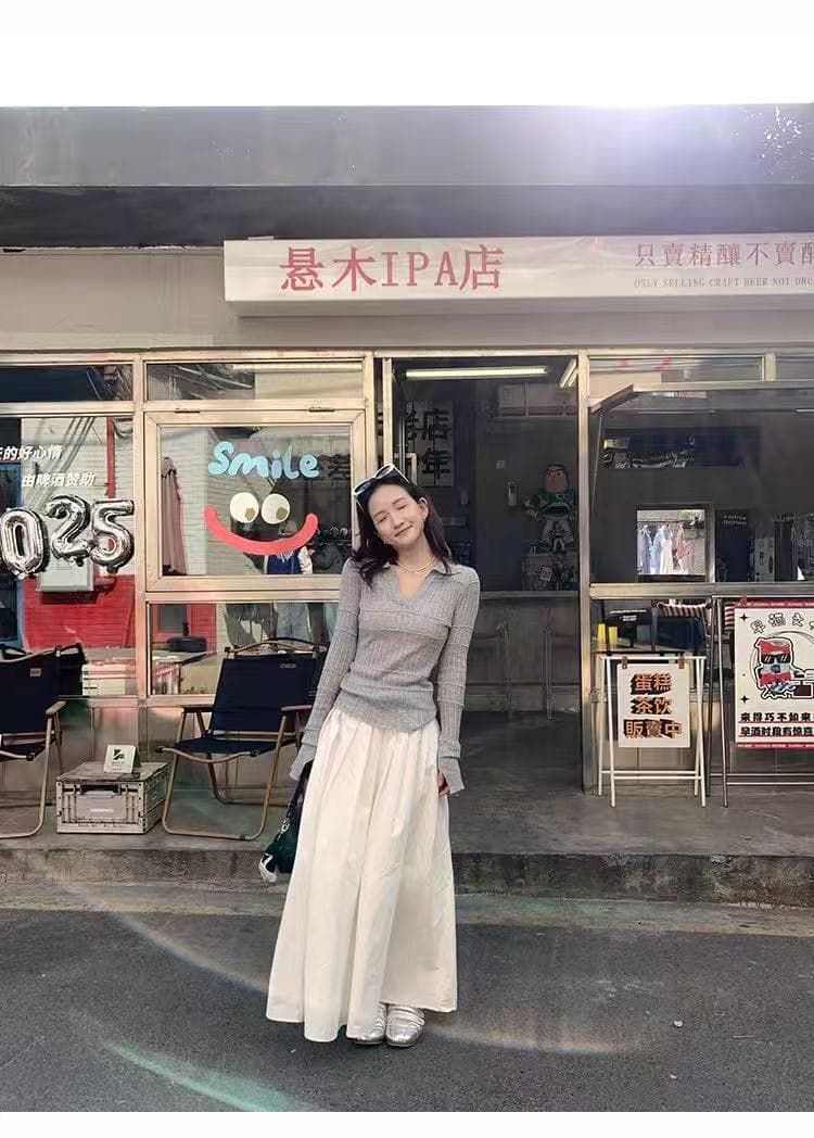 xierz 주 ㅁ 어린이 봄날 이야기 한 부서 품격 플리츠 화이트 반신 롱 스커트 한 마디 반신 스커트 우산 치마 이미지 3