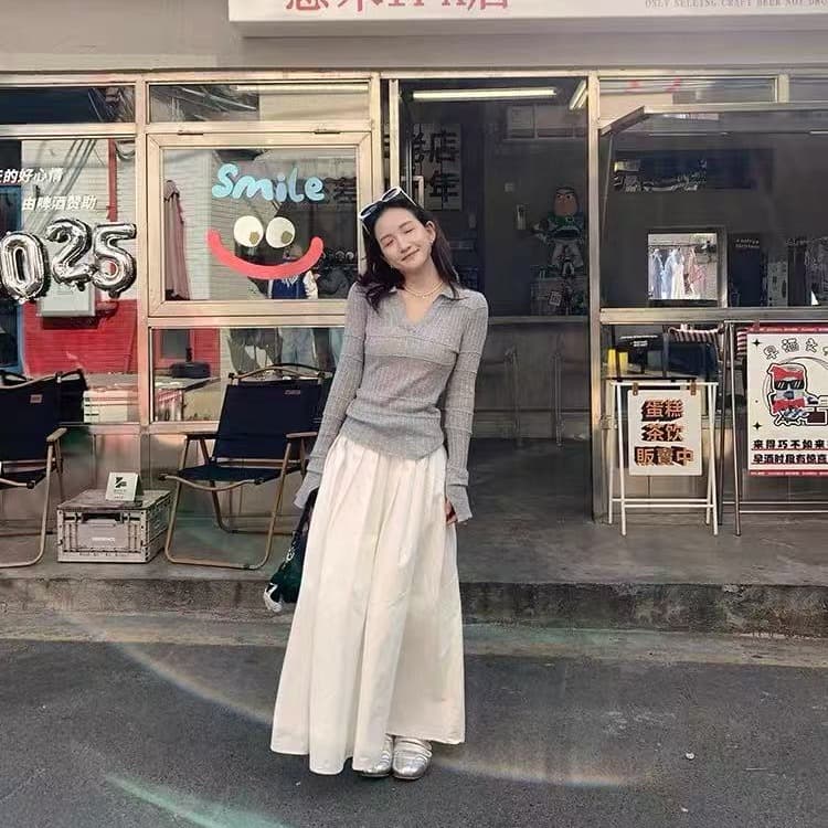 xierz 주 ㅁ 어린이 봄날 이야기 한 부서 품격 플리츠 화이트 반신 롱 스커트 한 마디 반신 스커트 우산 치마 이미지 4