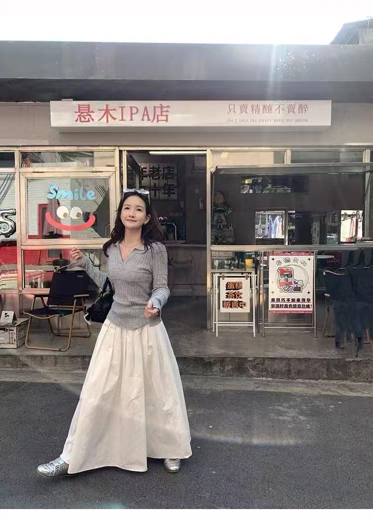 xierz 주 ㅁ 어린이 봄날 이야기 한 부서 품격 플리츠 화이트 반신 롱 스커트 한 마디 반신 스커트 우산 치마 상세 이미지 5