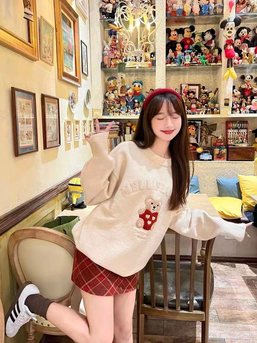 jamuus 레트로 빨간색 체크무늬 모직 미니 스커트 여성 가을 겨울 새로운 학원 스타일 하이웨이스트 슬림해 보이는 한 마디 반신 스커트 이미지 4