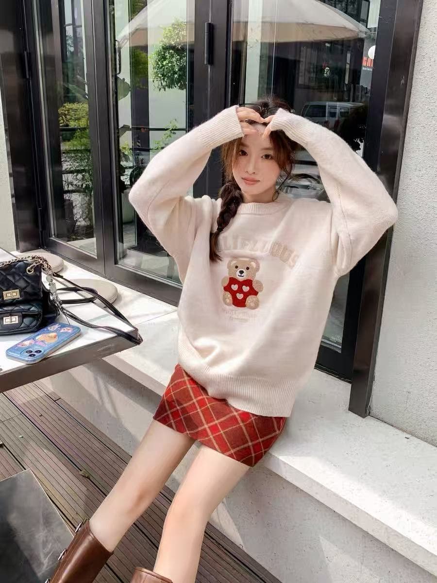 jamuus 레트로 빨간색 체크무늬 모직 미니 스커트 여성 가을 겨울 새로운 학원 스타일 하이웨이스트 슬림해 보이는 한 마디 반신 스커트 상세 이미지 3