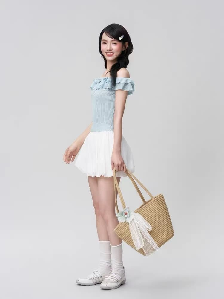 bubbleley 여름 프랑스식 꽃밭 치마 달콤함 슬림해 보이는 미니 스커트 미니멀리즘 하이웨이스트 케이크 드레스 퍼프 반 스커트 이미지 2
