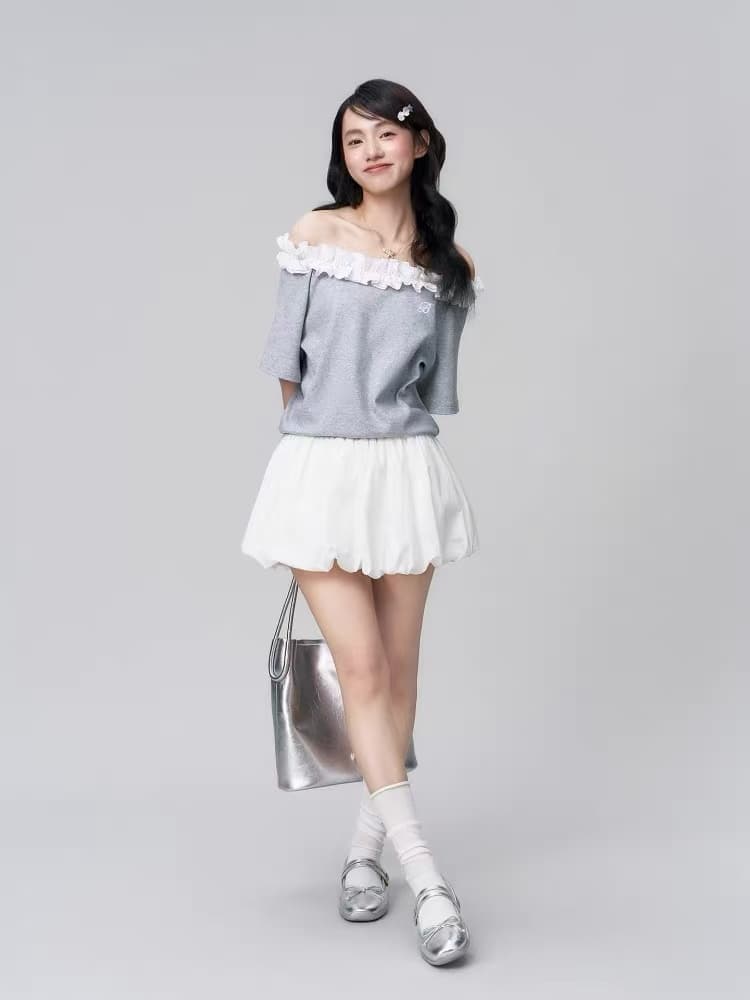 bubbleley 여름 프랑스식 꽃밭 치마 달콤함 슬림해 보이는 미니 스커트 미니멀리즘 하이웨이스트 케이크 드레스 퍼프 반 스커트 이미지 3