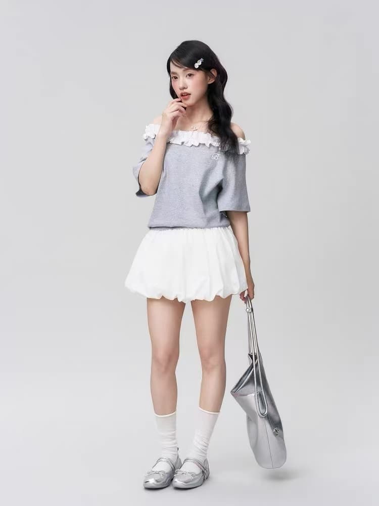 bubbleley 여름 프랑스식 꽃밭 치마 달콤함 슬림해 보이는 미니 스커트 미니멀리즘 하이웨이스트 케이크 드레스 퍼프 반 스커트 상세 이미지 2