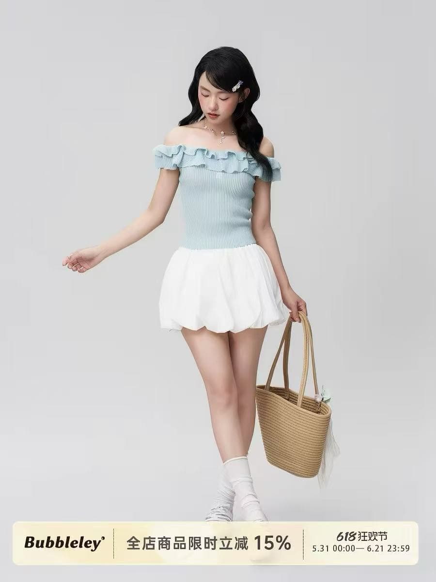 bubbleley 여름 프랑스식 꽃밭 치마 달콤함 슬림해 보이는 미니 스커트 미니멀리즘 하이웨이스트 케이크 드레스 퍼프 반 스커트 상세 이미지 5