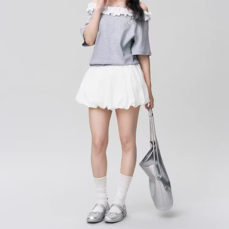 bubbleley 여름 프랑스식 꽃밭 치마 달콤함 슬림해 보이는 미니 스커트 미니멀리즘 하이웨이스트 케이크 드레스 퍼프 반 스커트 이미지 5