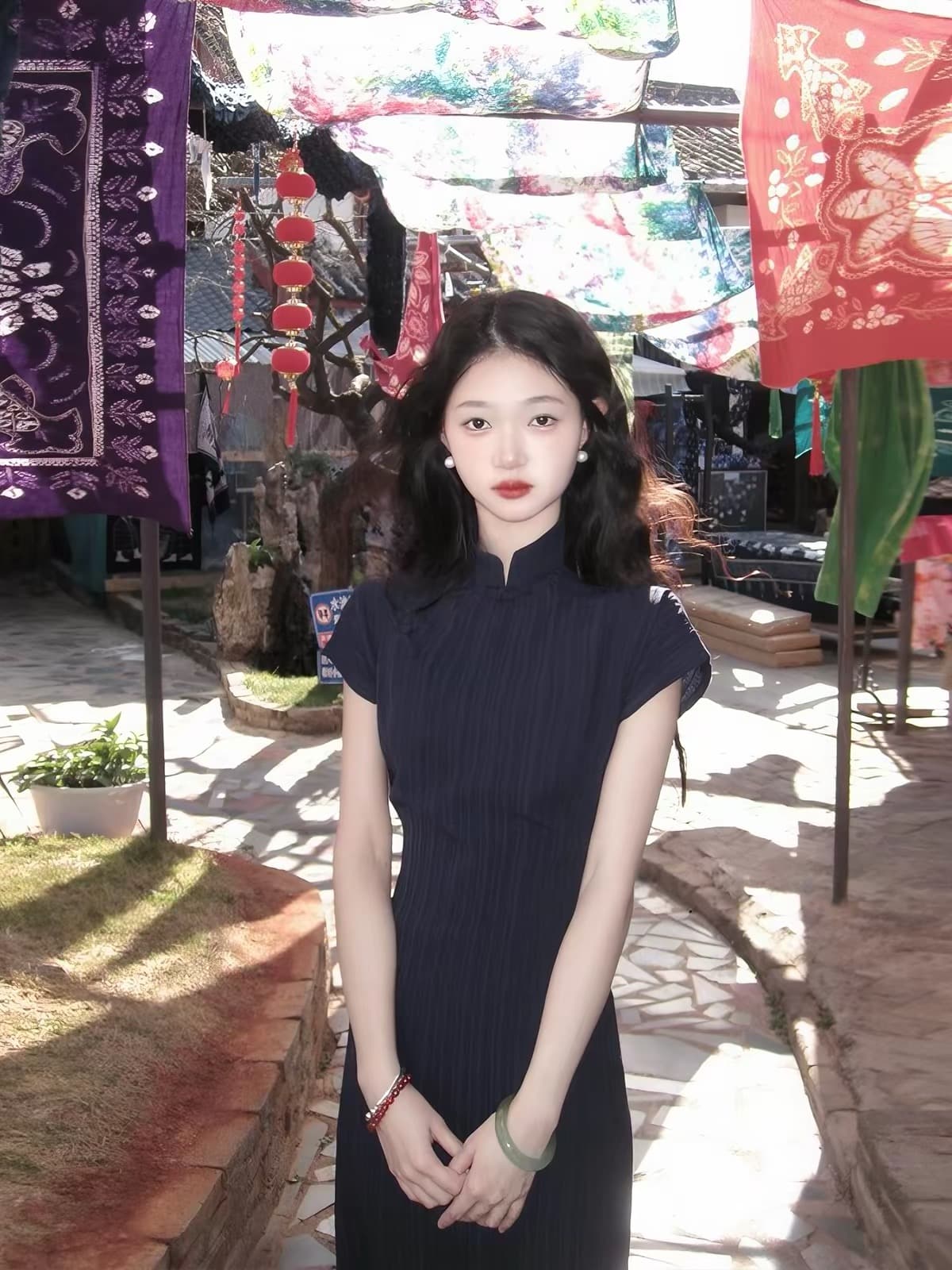 아모이 소녀 문예 단색 작은 청신 레트로 영 섹션 중화 민국 바람 향상된 버전 학생 치파오 드레스 이미지 3