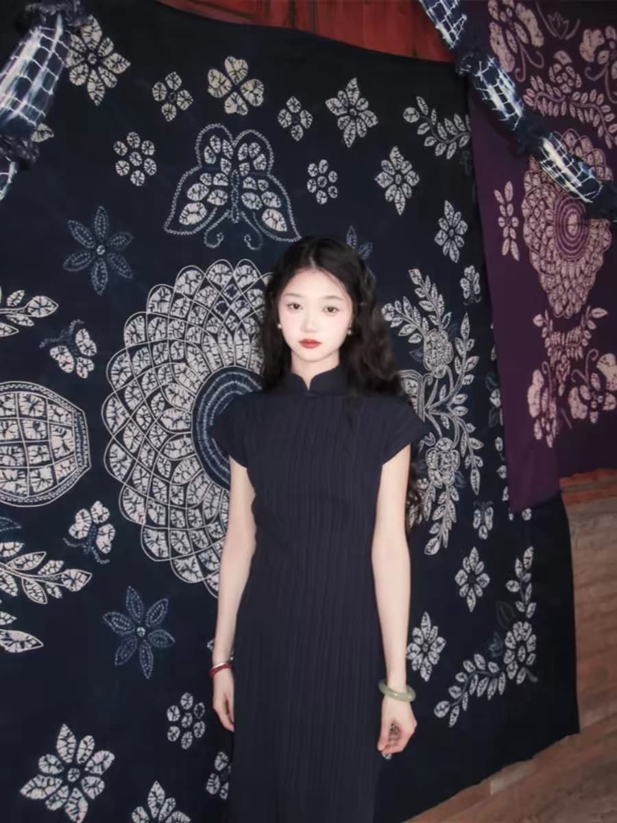 아모이 소녀 문예 단색 작은 청신 레트로 영 섹션 중화 민국 바람 향상된 버전 학생 치파오 드레스 상세 이미지 8