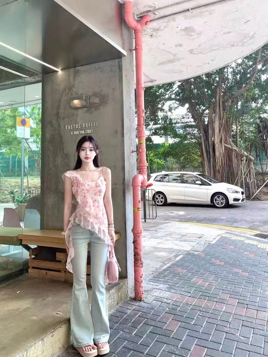 초기 꿈 pokemeng 열매 甜酒 불규칙 꽃무늬 핫걸 리본 프릴 슬립 맨위 달콤함 여름 이미지 2
