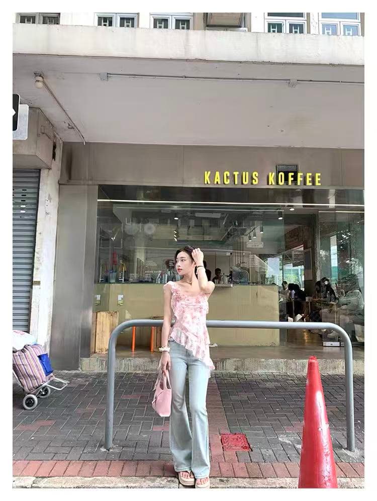 초기 꿈 pokemeng 열매 甜酒 불규칙 꽃무늬 핫걸 리본 프릴 슬립 맨위 달콤함 여름 상세 이미지 1