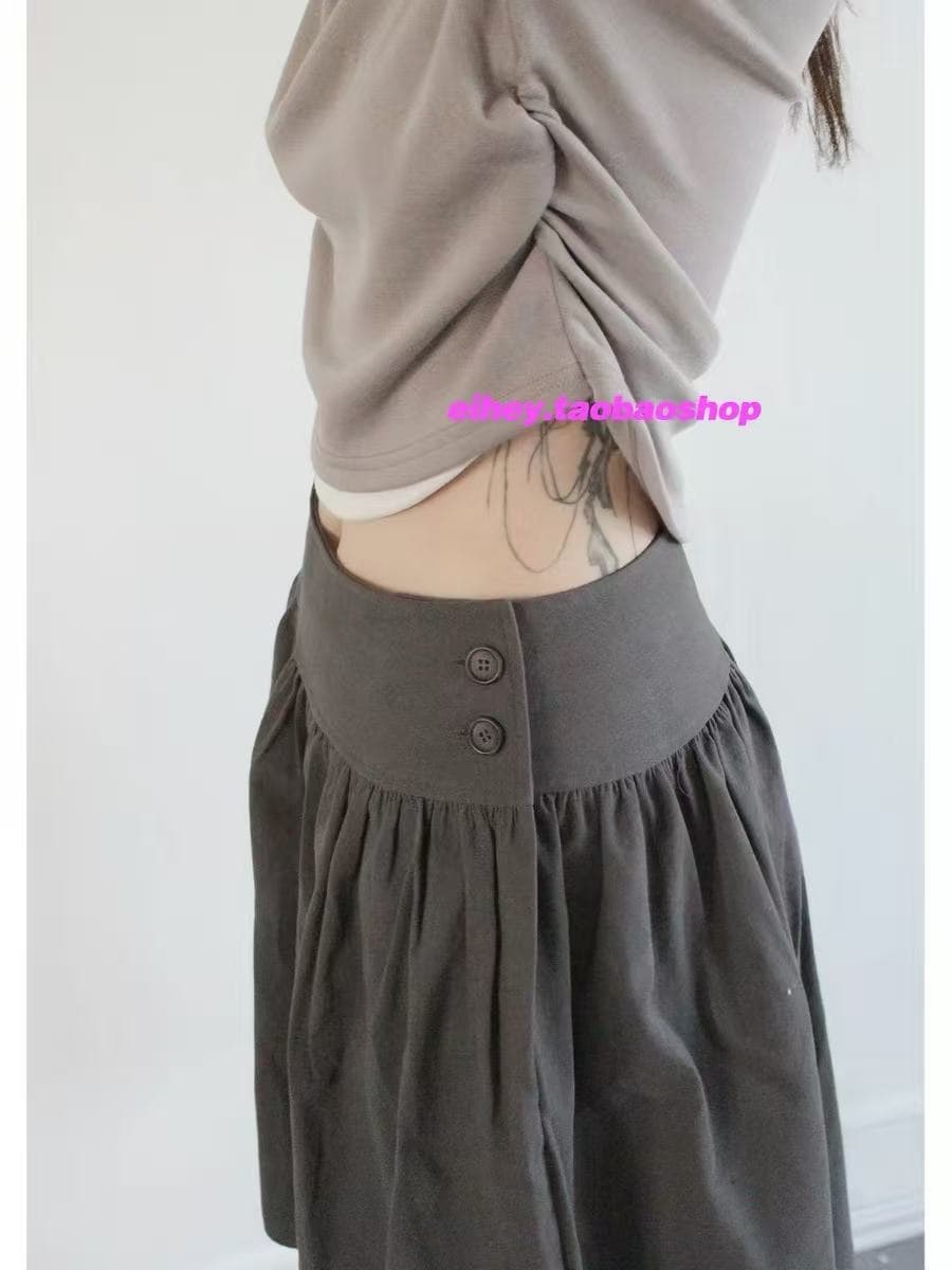 eihey 어 이봐 26 봄 새로운 한 부서 레트로 빛 아시아 인 바람 꽃밭 주름 퍼프 중간 길이 스커트 반신 스커트 여성 이미지 2