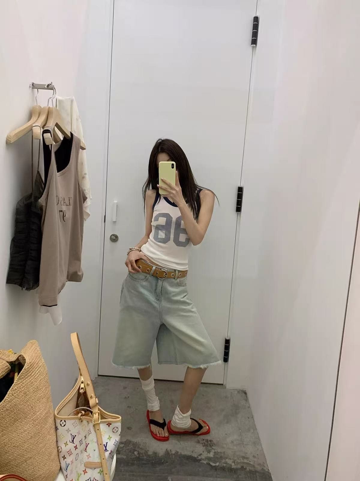 밤나무 코코아 bankelili 세련된 맨해튼 배색 라운드 넥 숫자 프린트 허리 수축 조끼 여성 상세 이미지 4