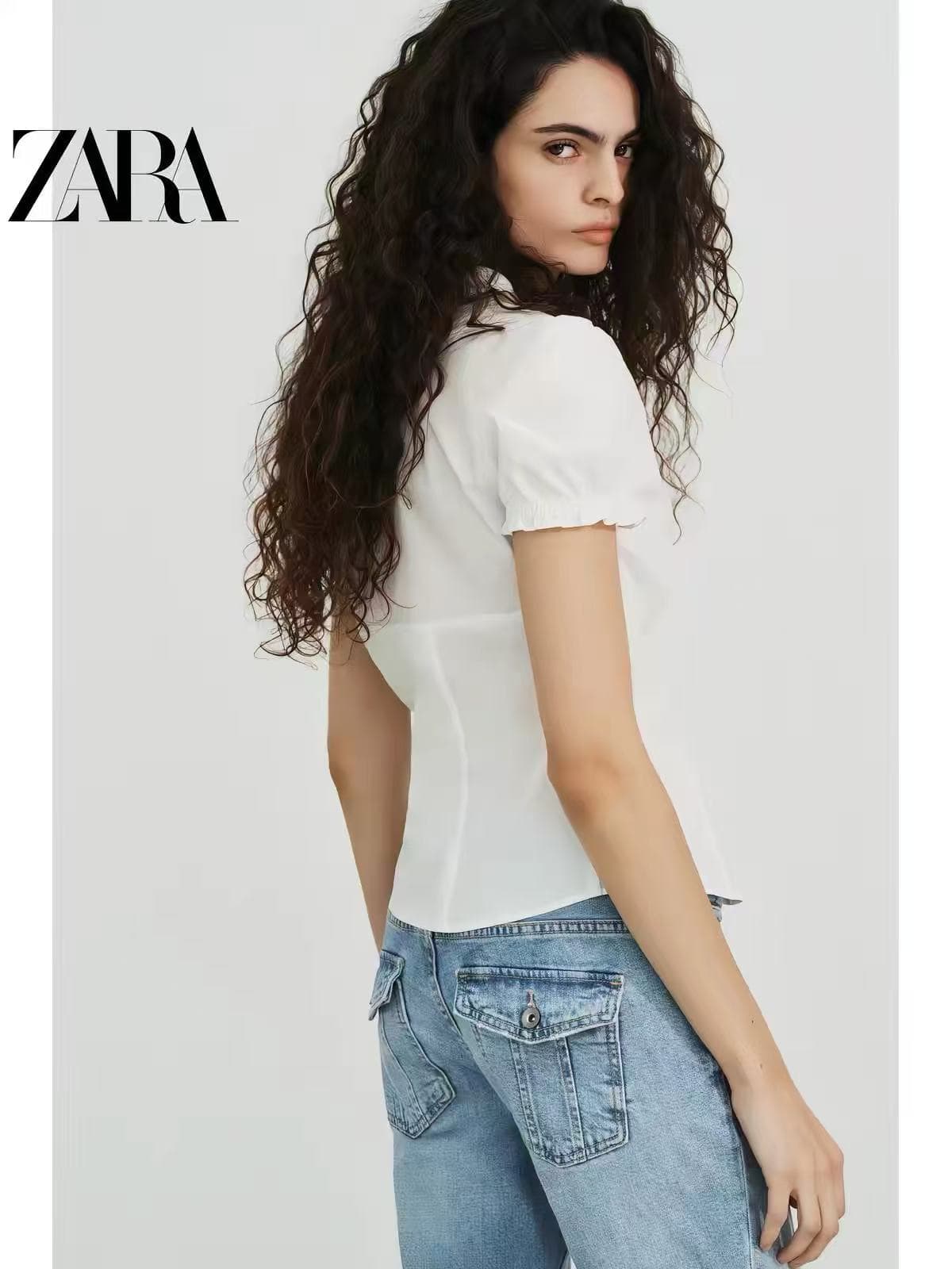 zr 할인 계절 trf 여성 의류 거품 소매 스택 층 장식 포플린 셔츠 이미지 4