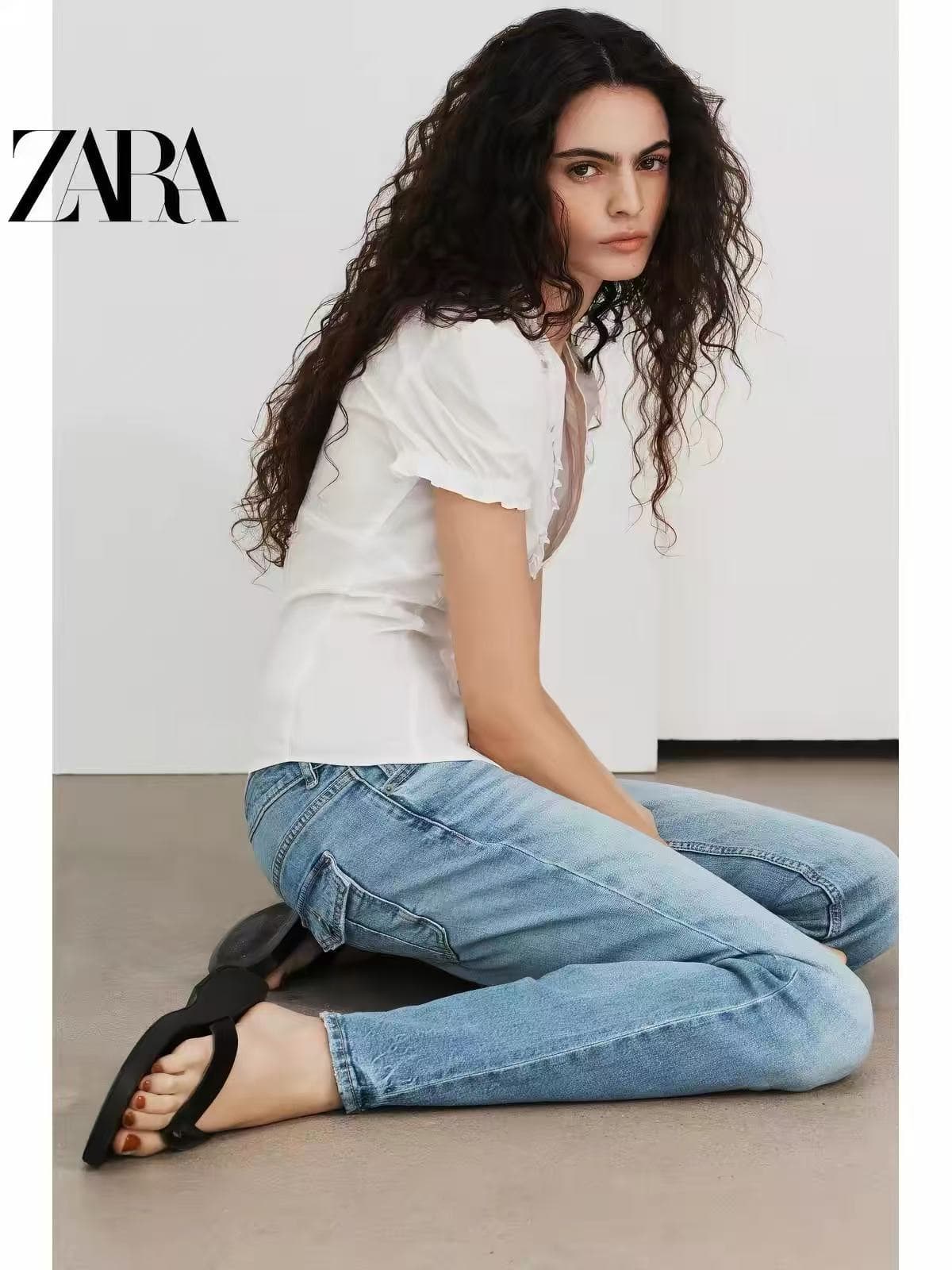 zr 할인 계절 trf 여성 의류 거품 소매 스택 층 장식 포플린 셔츠 상세 이미지 3