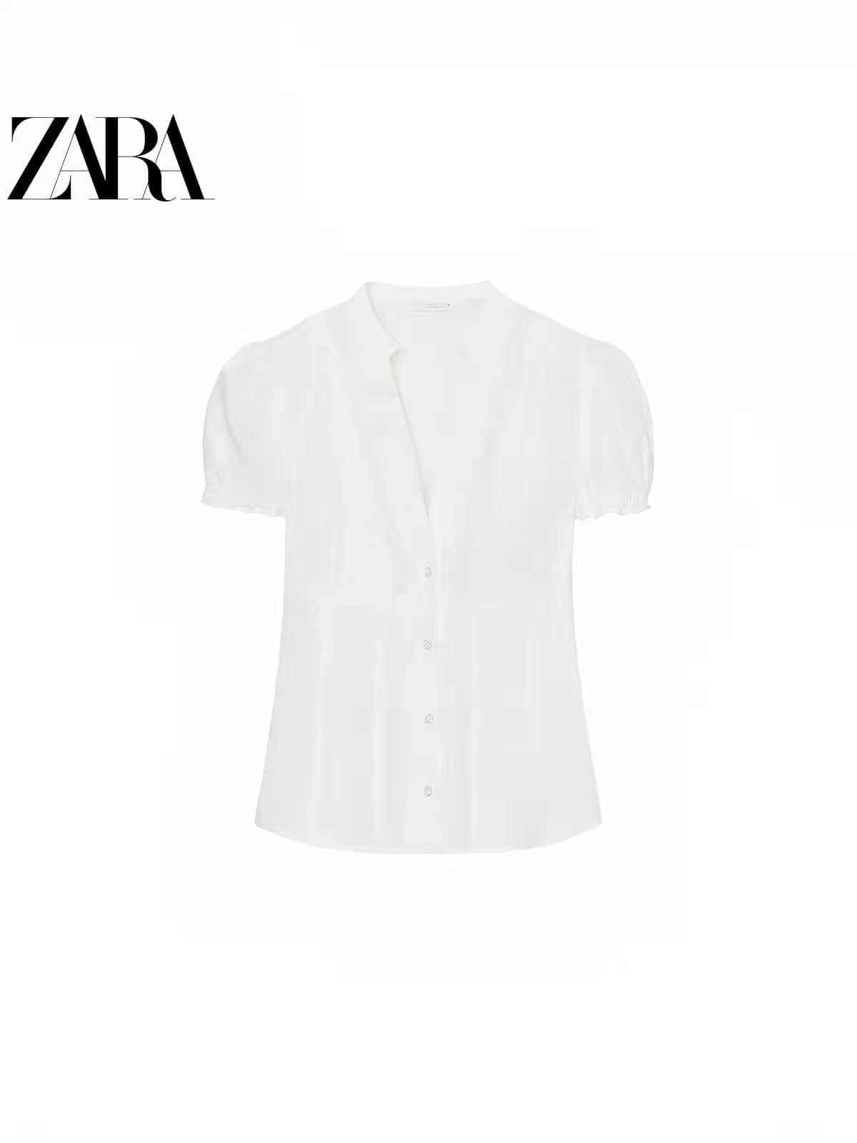 zr 할인 계절 trf 여성 의류 거품 소매 스택 층 장식 포플린 셔츠 상세 이미지 5