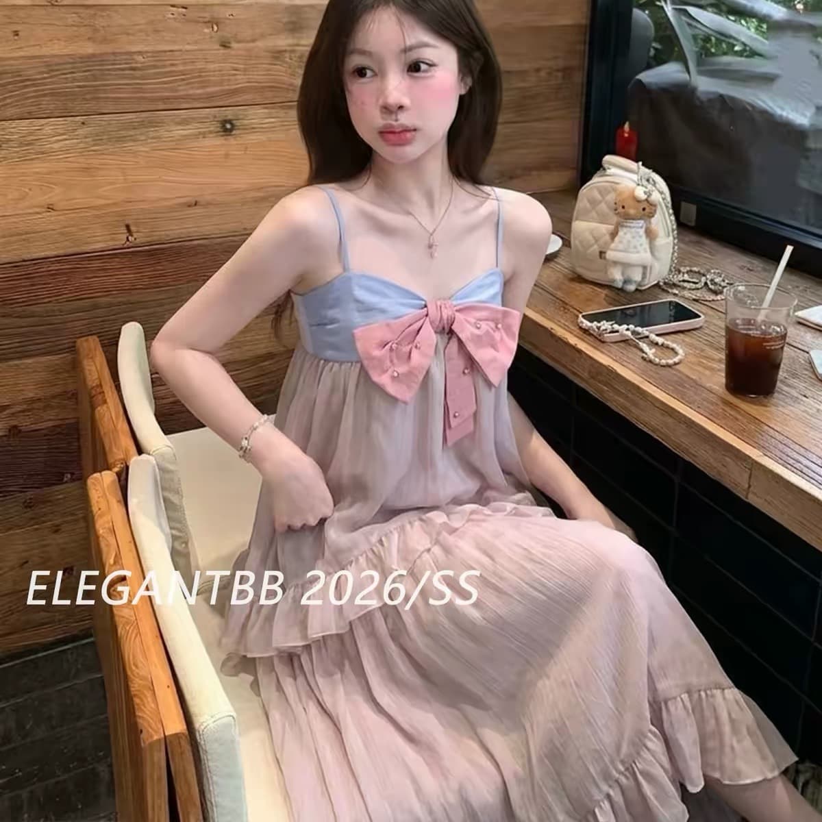 ishui- 하프 컵 안개 국풍 새로운 중식 공주 도파민 소녀 분말 여름 나비 매듭 드레스 이미지 5