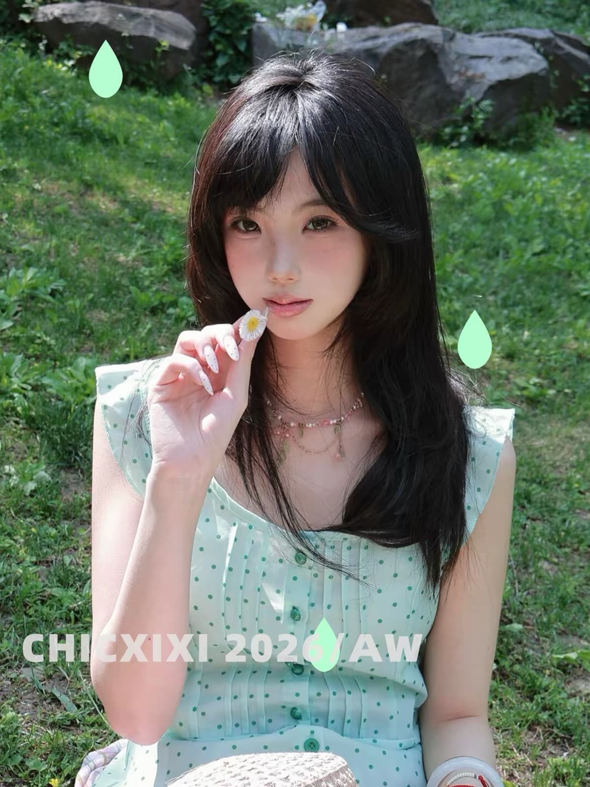 샤오 저우 급우 일본식 하우스 멩 신선함 학원 스타일 녹색 도트 무늬 Feifei 소매 셔츠 여름 새로운 자이언트 잘 생긴 상세 이미지 4