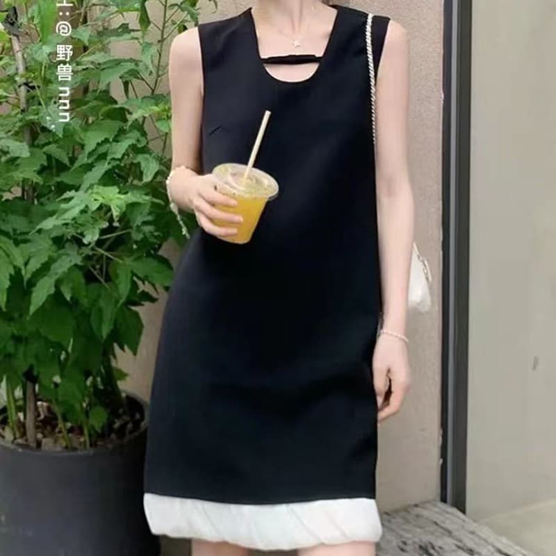 피아노 치마 법 남자 萱 검정색 프랑스식 조끼 패치워크 miu 부서 꽃밭 치마 드레스 2026 작은 검은 드레스 이미지 5