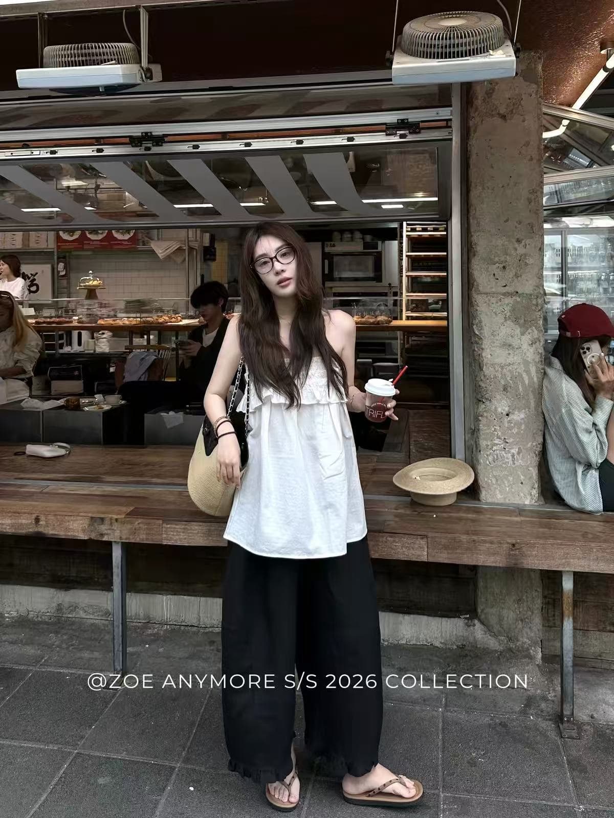 zoe anymore 느긋한 우유 푸 바지 슈퍼 느슨함 편안함 여름 통기성 도루 센스 루즈핏 레이스 와이드 레그 팬츠 상세 이미지 3
