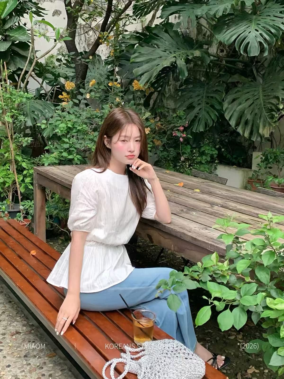 miao 동대문 머리말 한 부서 반팔 여성 셔츠 여름 작은 키 부드러운 슬림해 보이는 거품 소매 라운드 넥 맨위 이미지 2