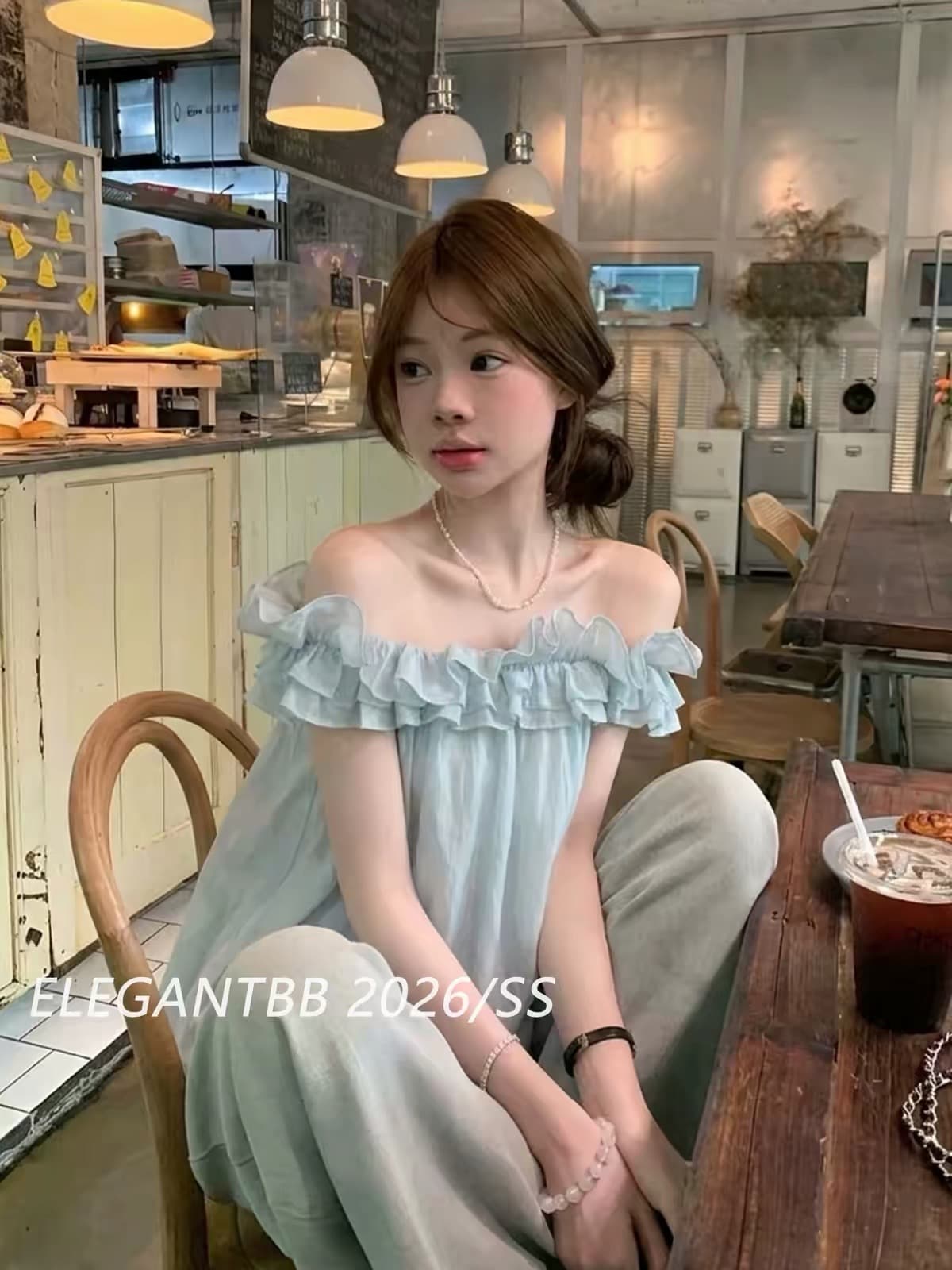poea 프랑스식 낭만주의 프릴 오프숄더 디자인 작은 셔츠 26 여름 새로운 부드러운 품격 다용도 맨위 상세 이미지 5