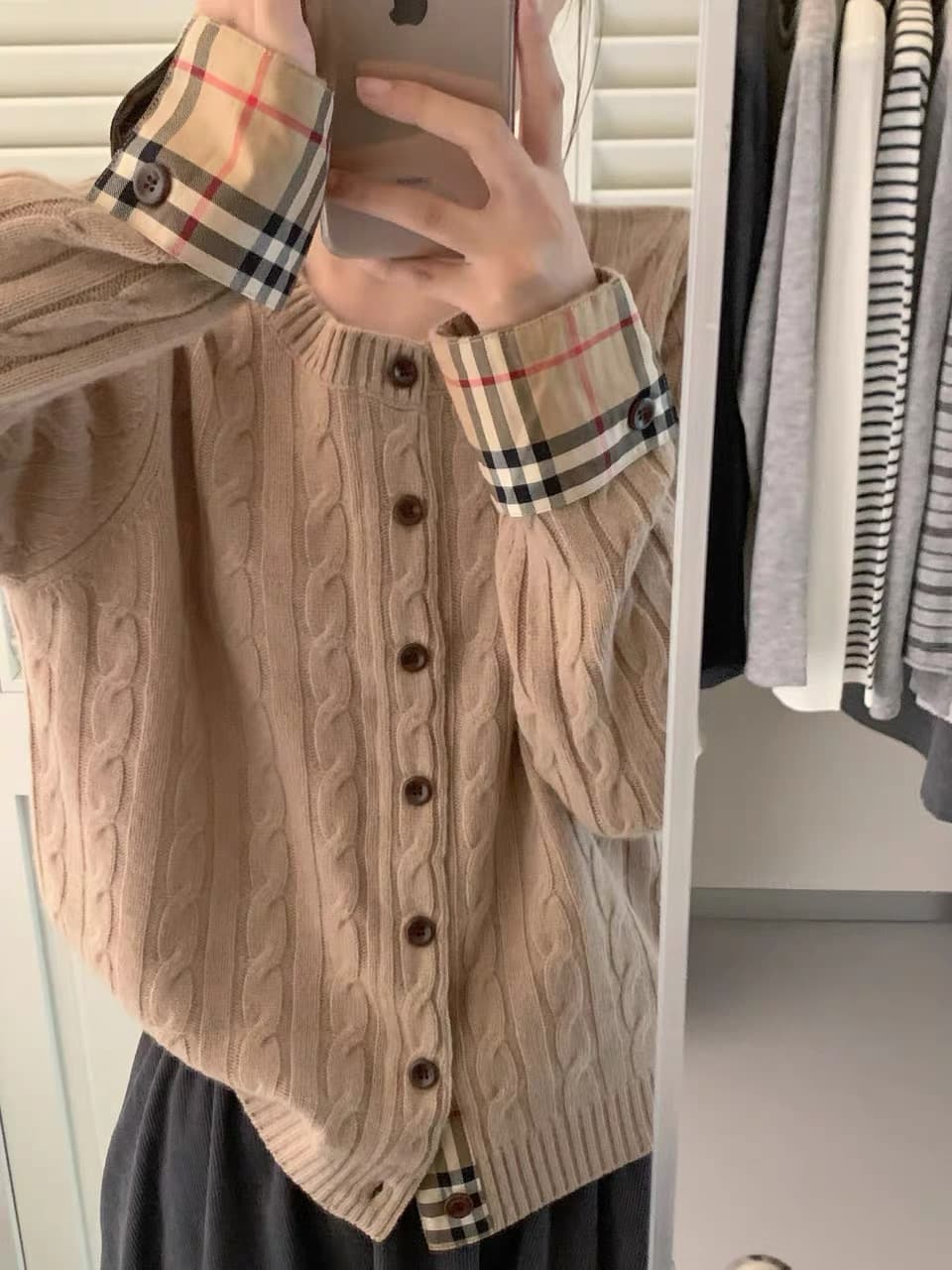 yukiss 하나 의류 더블 가져 가라. 학원 출퇴근 니스 체크무늬 패치워크 양모 니트 스웨터 상세 이미지 11