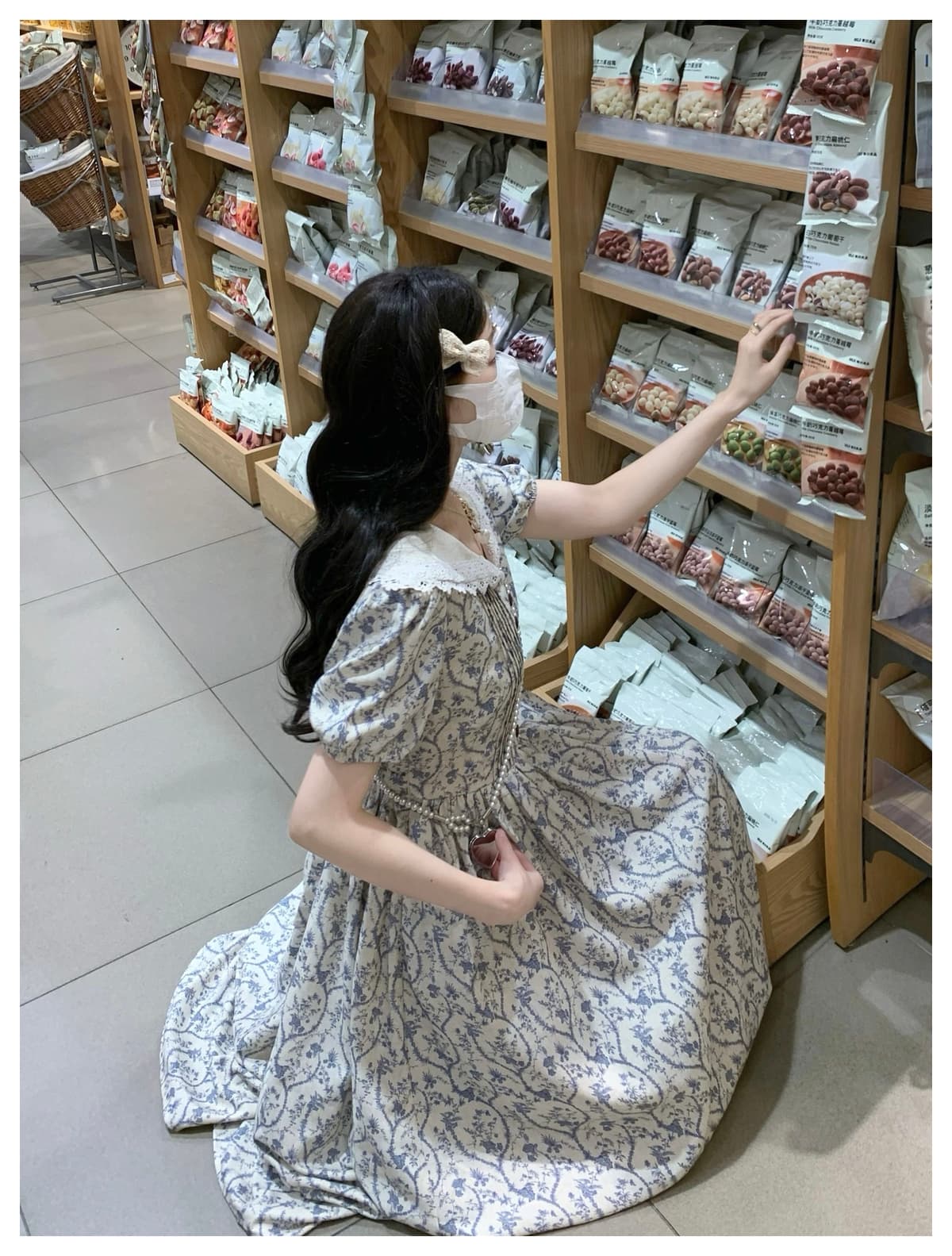 안개 남쪽 아마 레트로 꽃무늬 폴로 칼라 슬림해 보이는 드레스 프랑스식 센스 롱 스커트 상세 이미지 15