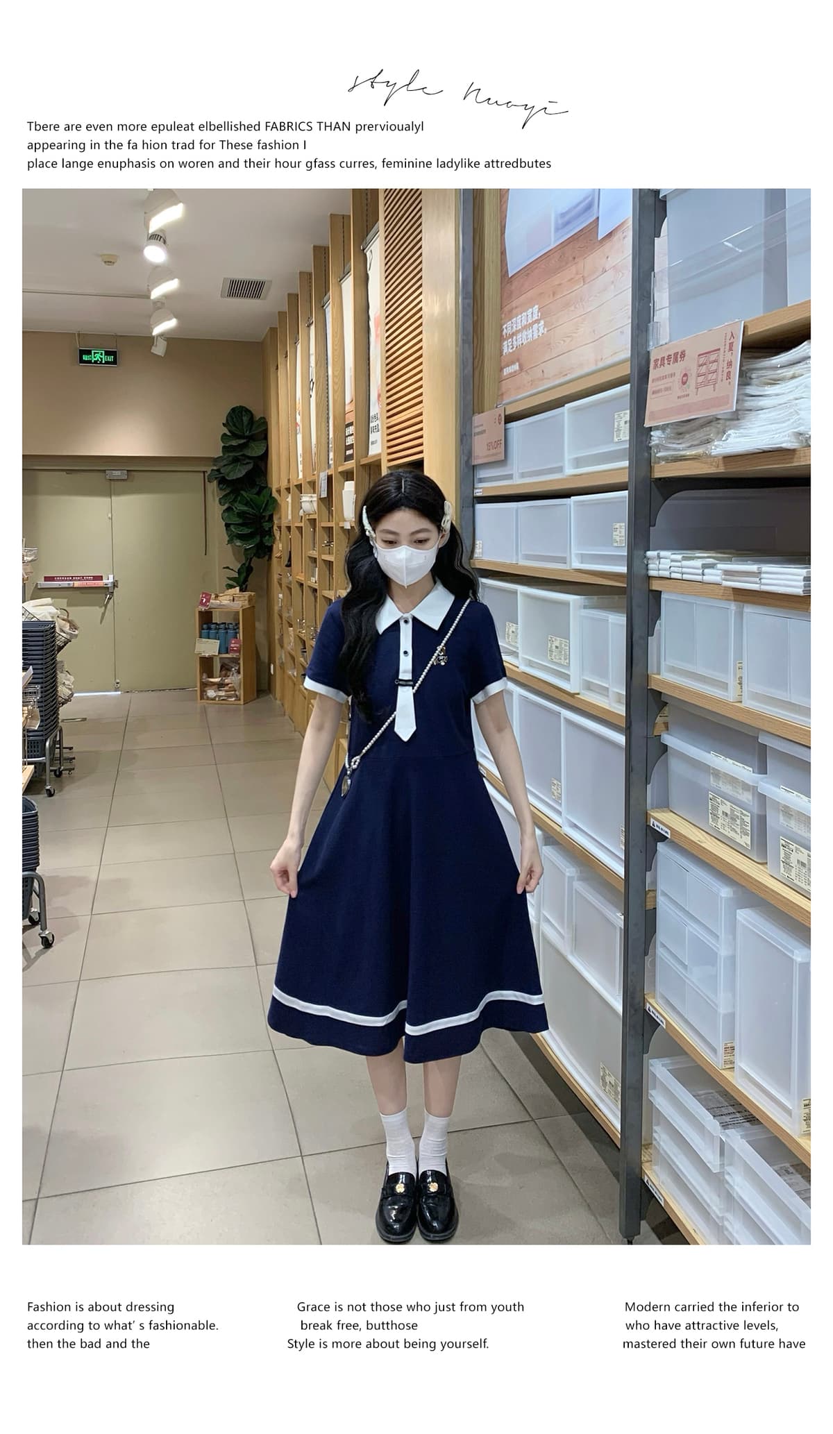 실사 중학생 드레스 POLO 칼라 고등학생 소녀 여름 드레스 새로운 학원 스타일 중간 길이 치마 상세 이미지 9