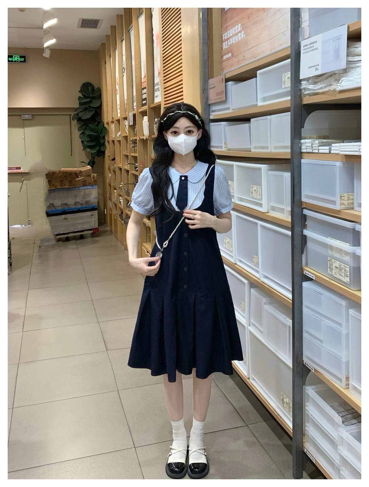 실사 학원 스타일 페이크 레이어드 슬림해 보이는 핏 스타일 중학교 여자 학생 여름 드레스 상세 이미지 14