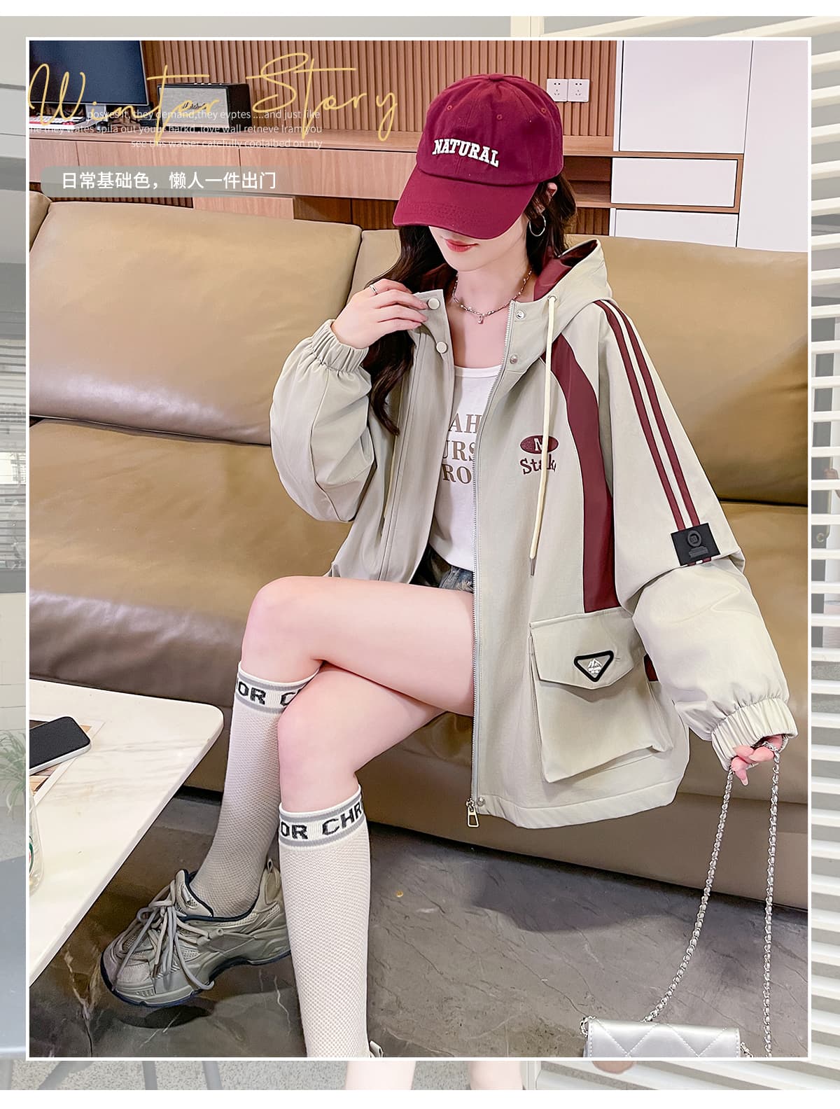 실사 981# 한 부서 배색 후드 자켓 여성 코트 2026 새로운 다용도 캐주얼 디자인 센스 맨위 상세 이미지 3