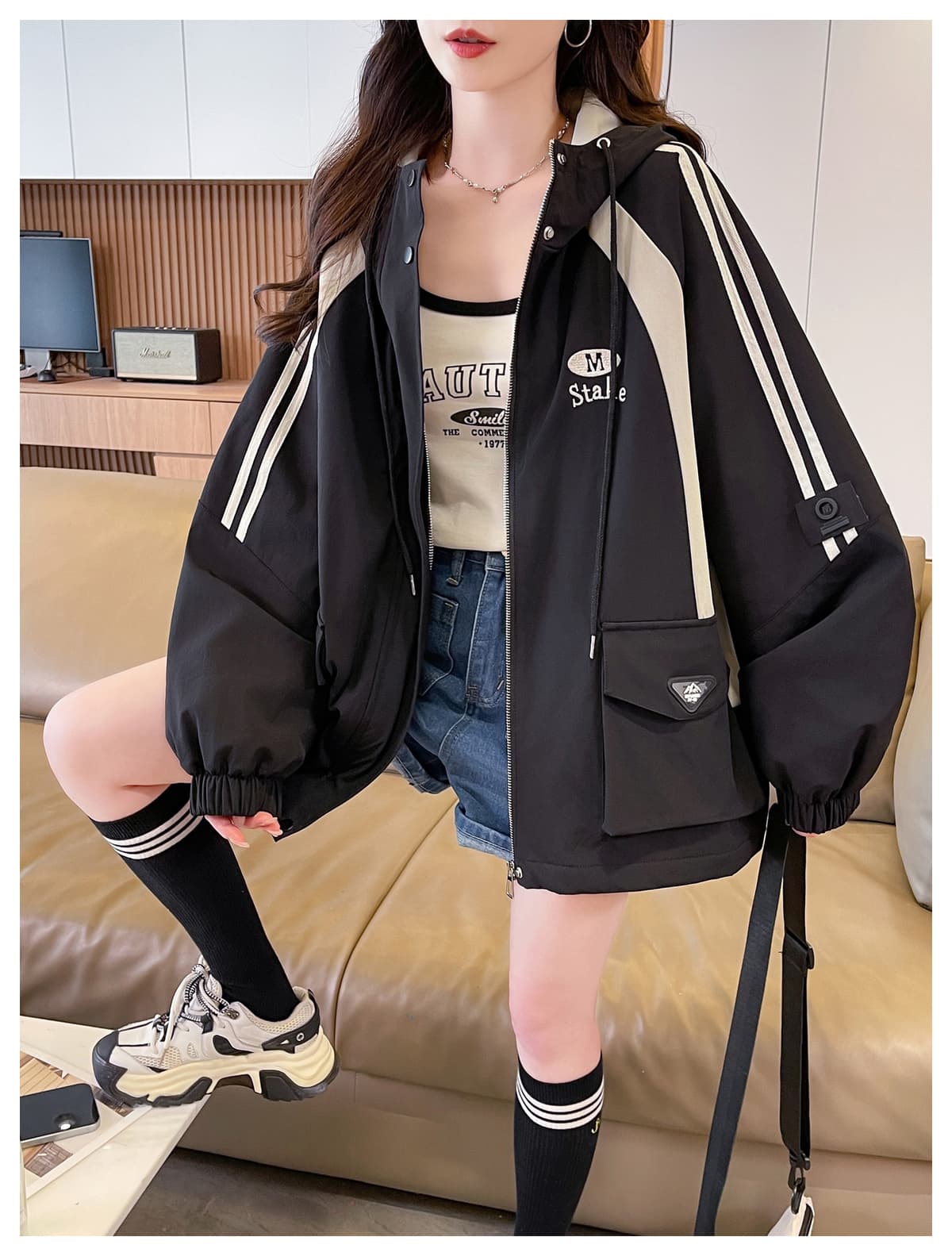 실사 981# 한 부서 배색 후드 자켓 여성 코트 2026 새로운 다용도 캐주얼 디자인 센스 맨위 상세 이미지 28