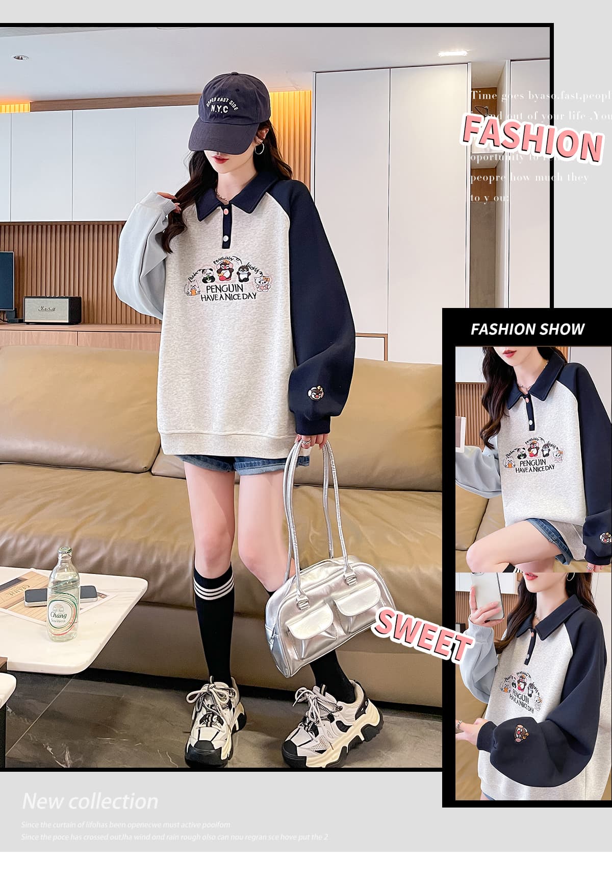 실사 982# 태양 샤오 메이 kids 여성 가을 의상 POLO 칼라 후드티 2026 봄 가을 새로운 가을 겨울 두꺼운 맨위 상세 이미지 5