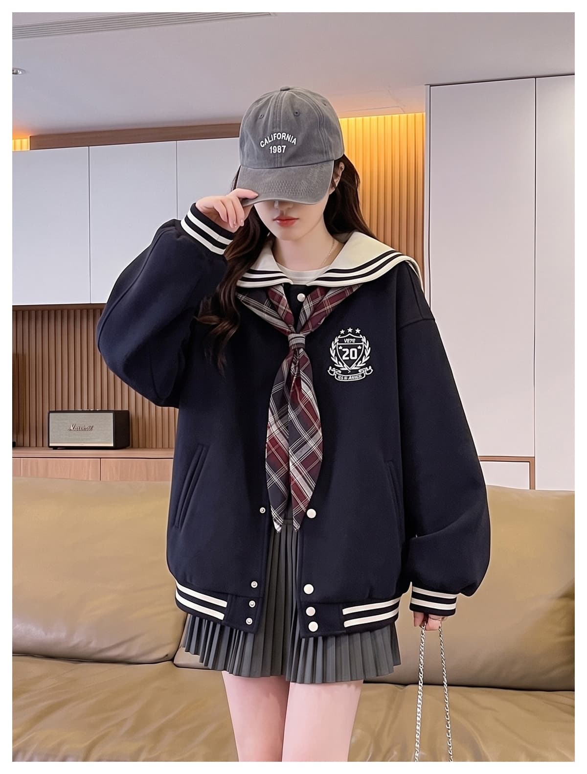 실사 967bjk 외국 가스 맨위 긴팔 해군 칼라 야구 외투 여성 의류 봄 가을 일반 얇은 스타일 플러스 안감 상세 이미지 12