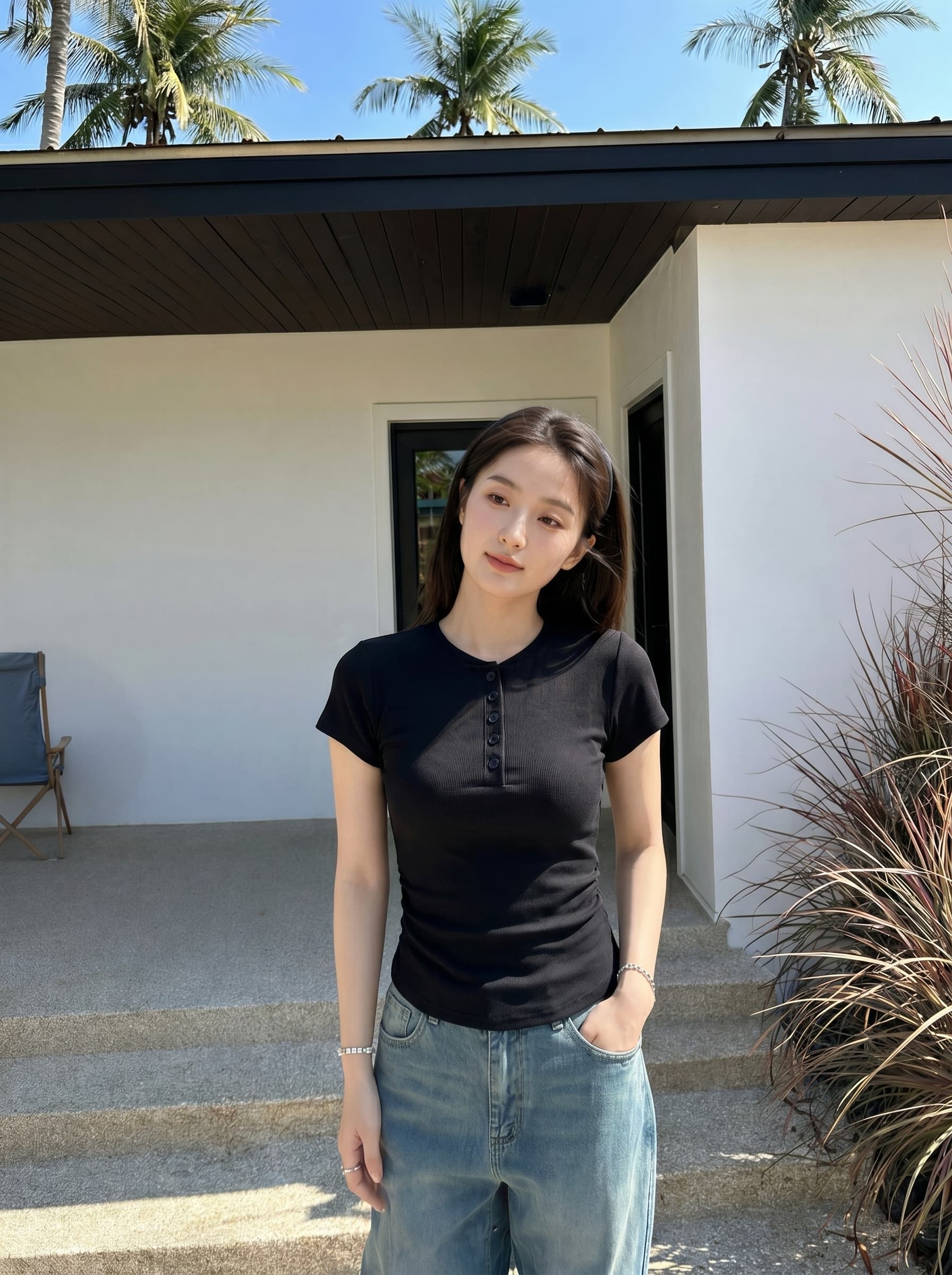 ai 실사 살구 색상 순면 긍정적 인 어깨 반팔 티셔츠 여성 봄 2026 새로운 디자인 센스 쇼트 스타일 맨위 티셔츠 상세 이미지 3
