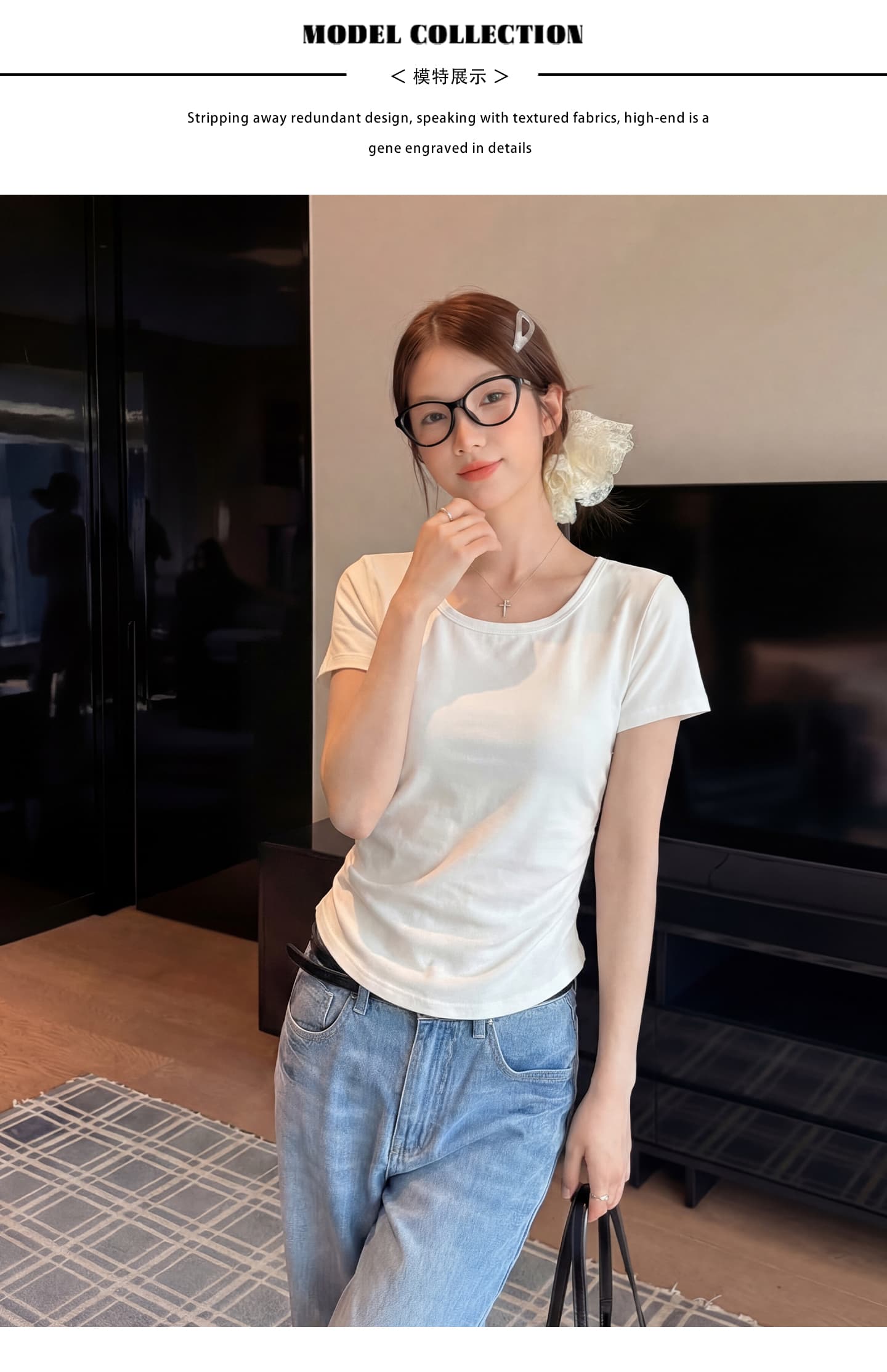 실사 정가 미니멀리즘 품격 회색 광장 칼라 긍정적 인 어깨 반팔 티셔츠 여성 여름 Chic 주름 허리 수축 슬림해 보이는 몸매 가꾸기 상세 이미지 9