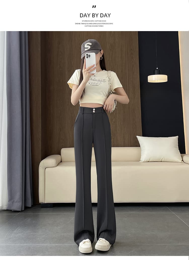 실제 촬영 배 모양 스트레이트 검정색 좁은 에디션 부츠컷 정장 디자인 센스 하이웨이스트 도루 센스 루즈핏 캐주얼 긴 바지 여성 슬림해 보이는 상세 이미지 39