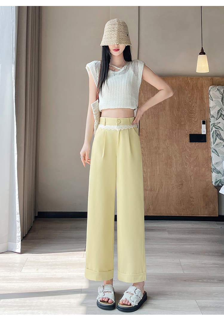 슈 부드러운 특별 저항 주름 스트레이트 팬츠 레이스 나인 볼륨 측면 작은 키 9 분 바지 여름 차가운 센스 도루 피하다. 할머니 바지 상세 이미지 32