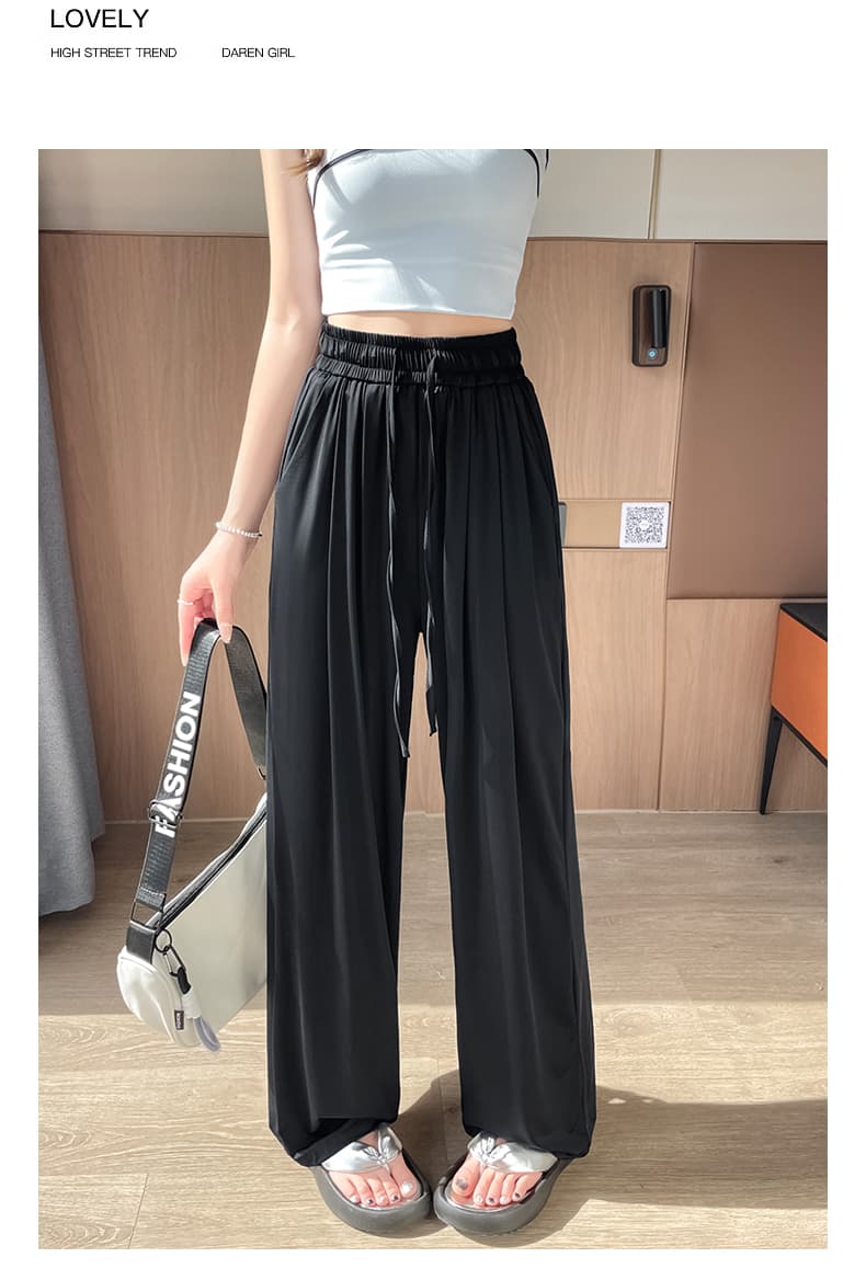 실사 얼음 실크 속도 건조한 자외선 차단 바지 여성 여름 와이드 레그 팬츠 2025 새로운 캐주얼 얇고 가벼운 운동 바지 차가운 센스 바닥 청소 바지 상세 이미지 48