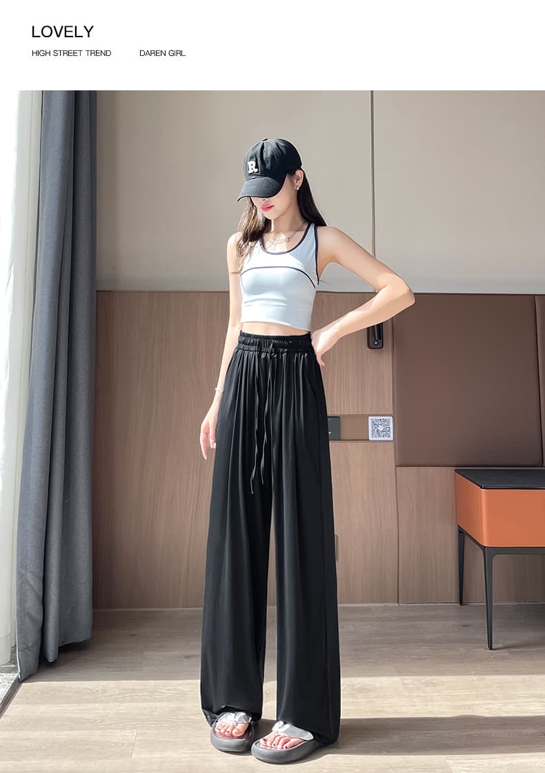 실사 얼음 실크 속도 건조한 자외선 차단 바지 여성 여름 와이드 레그 팬츠 2025 새로운 캐주얼 얇고 가벼운 운동 바지 차가운 센스 바닥 청소 바지 상세 이미지 49