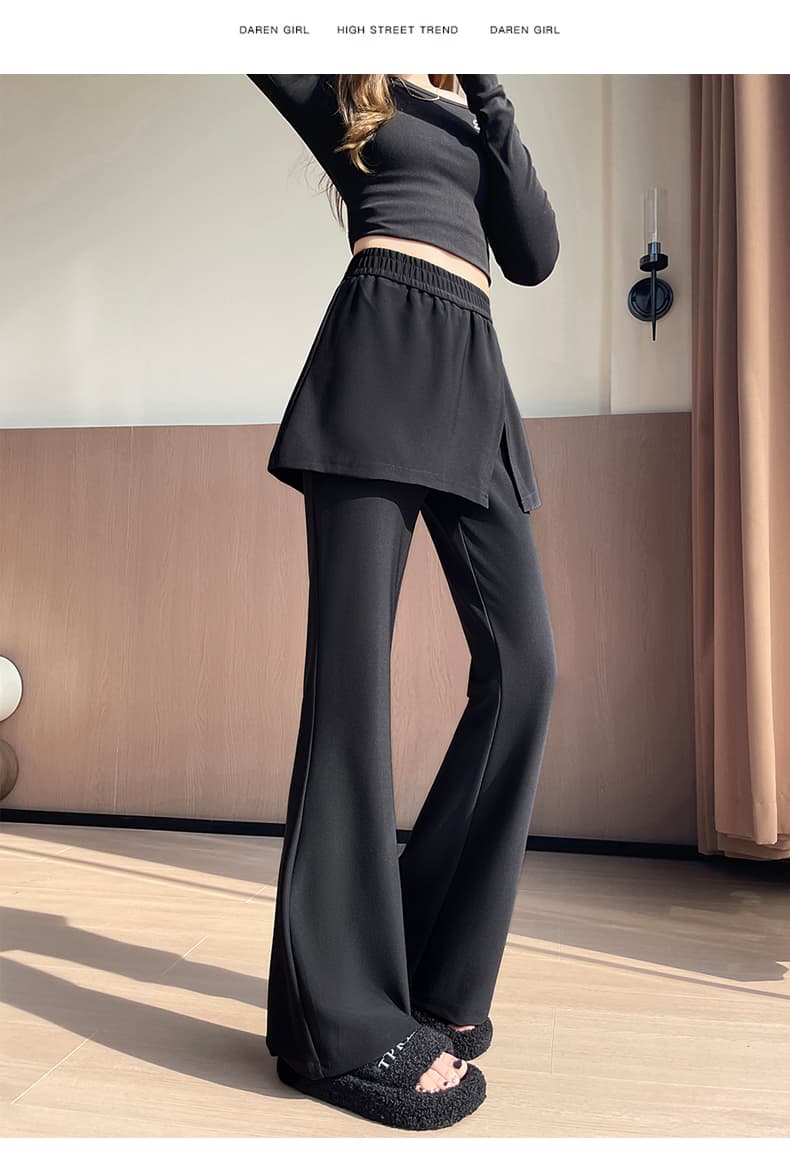 실사 봄 페이크 레이어드 랩스커트팬츠 나팔 바지 루즈핏 빅 사이즈 부츠컷 정장 바지 슬림해 보이는 스택 착용 넓은 다리 길이 바지 상세 이미지 29