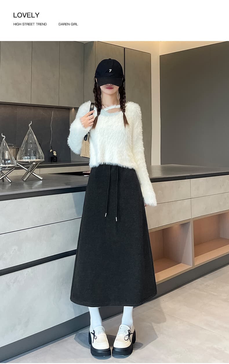 화이트 양모 반신 스커트 2026 새로운 중간 길이 겨울 빅 사이즈 한 마디 아세트산 양모 트임 타이트 스커트 상세 이미지 22