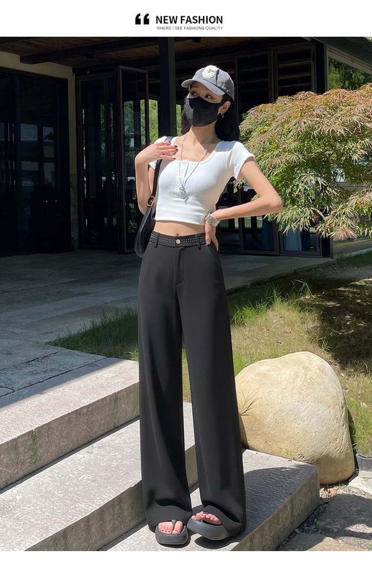 유리 요산 얼음 실크 좁은 에디션 스트레이트 팬츠 여성 여름 얇은 바지 2026 새로운 검정색 바지 자외선 차단 정장 와이드 레그 팬츠 상세 이미지 34